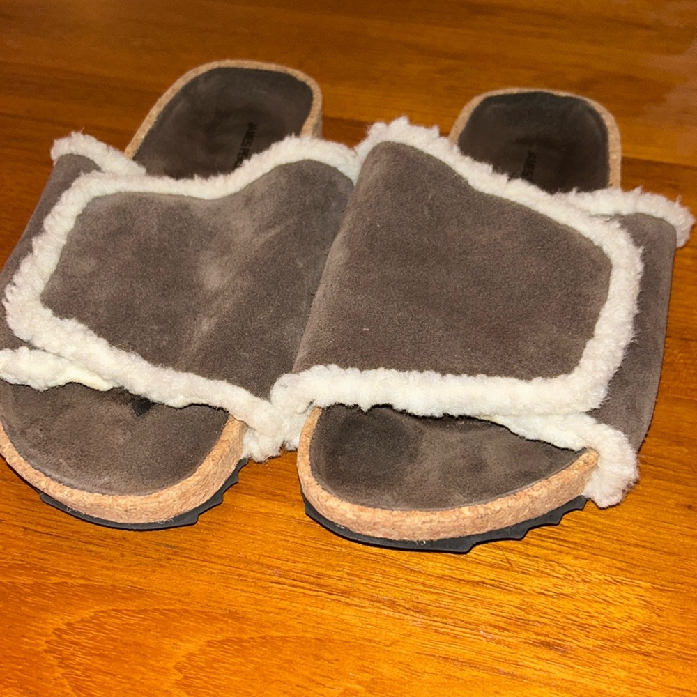 James Perse Brown Suede & Shearling Slides Women’s sz 8